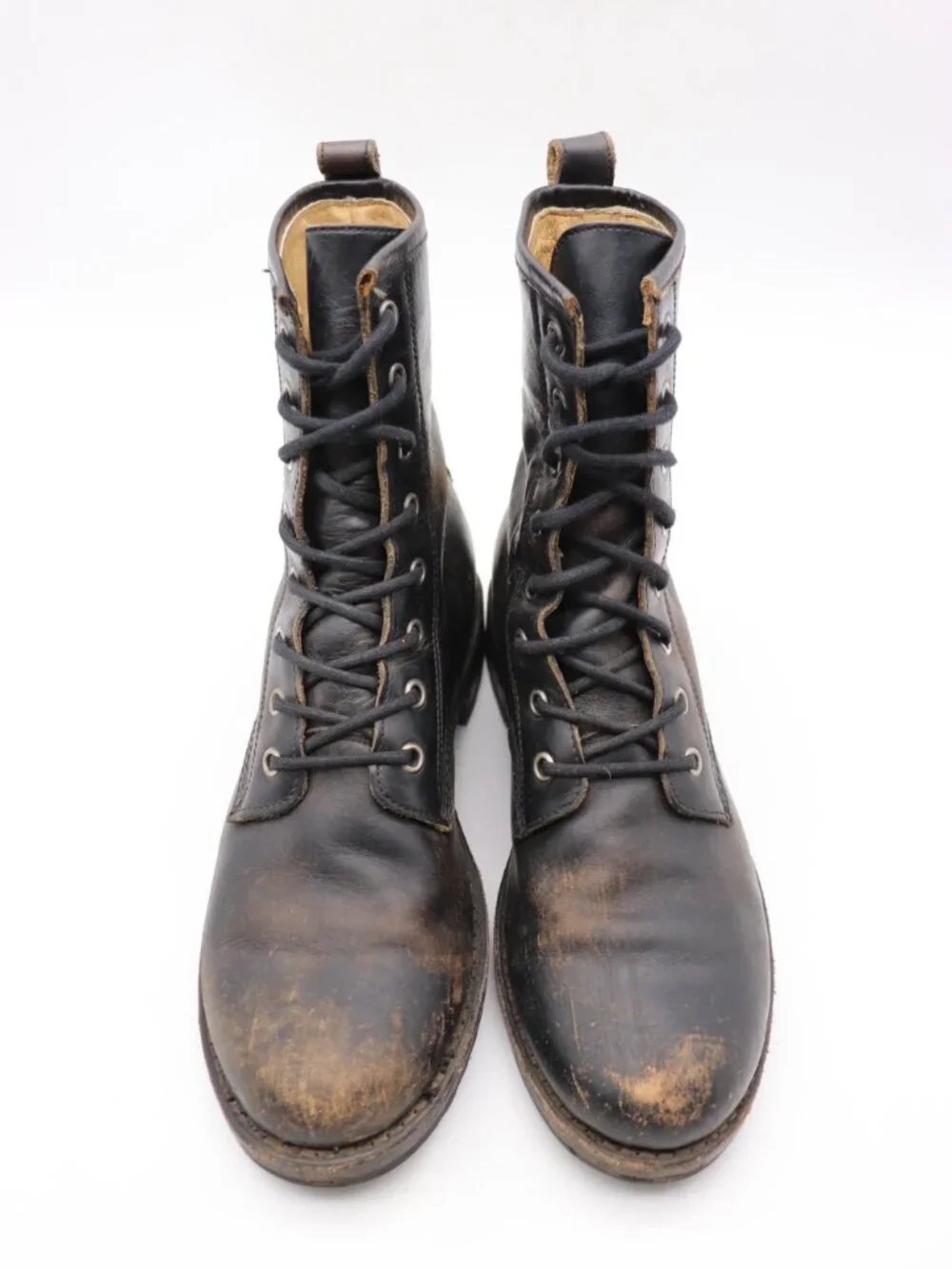Frye Veronica Rustic Black Women’s 9.5 B Distressed Leather Combat Lace Up Boots